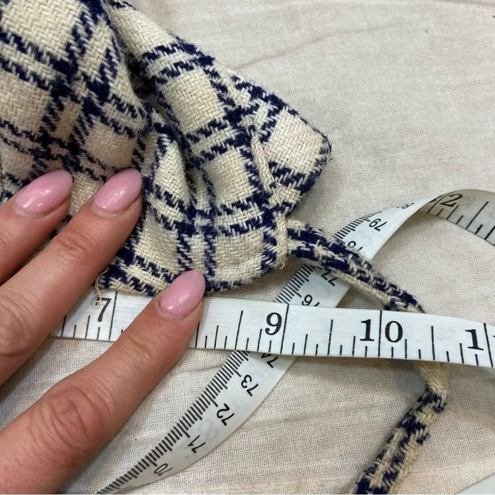 Vintage Wool Ivory and Navy Plaid Lined Hat Toddler‎ Size